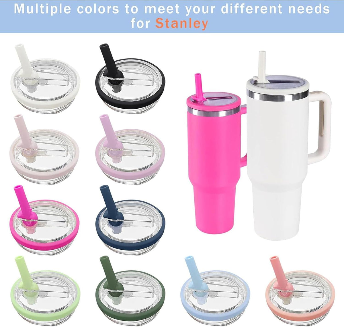 2 Pack 30 oz Tumbler Flip Straw Lid Replacement Compatible for Stanley Quencher, Leak Proof Lid Replacement for 30 OZ Stanley H2.0 FlowState Tumbler,Spill Proof Splash Reusable (Peach)