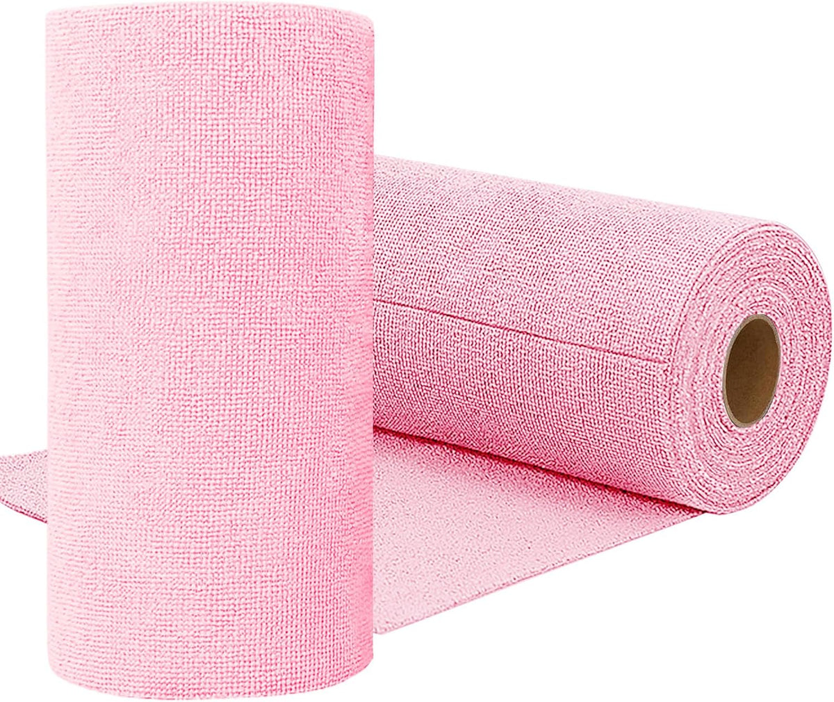 Microfiber Cleaning Cloth Roll,75 Pack Reusable Tear Away Microfiber Towels,Ultra Absorbent Dish Rags for Car,Home,Garage or Shop (Pink)