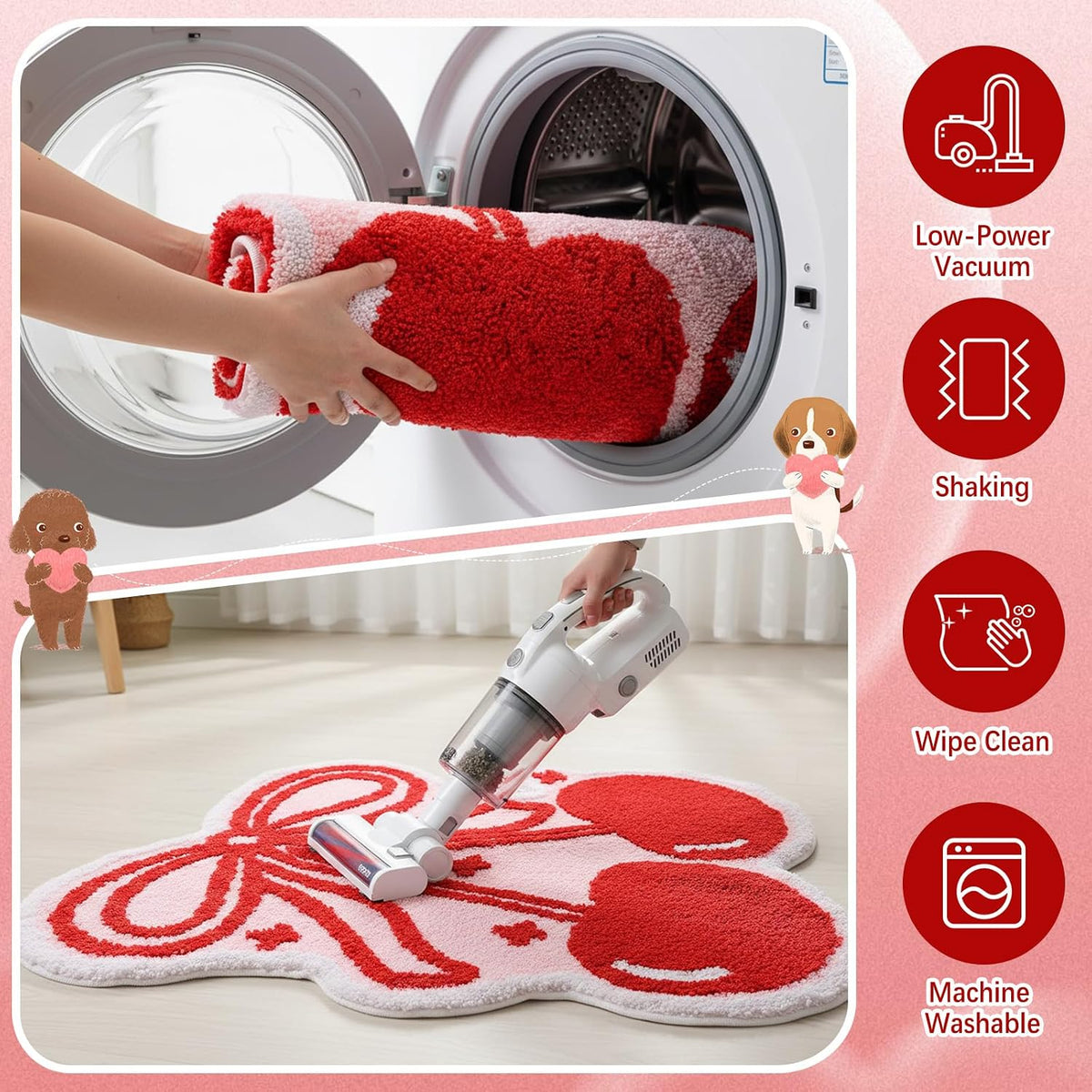 Bow and Cherry Bathroom Rug Bathroom Decor 40 x 34'' Cute Fruit Shaped Pink Bath Rug Soft Non Slip Absorbent Machine Washable Bath Mat for College Student Dorm Bedroom Living Room Home Decor