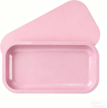 Metal Tray with PVC Soft Magnetic Lid Cover Large Cute Decorative Tray Serving Trays for Home Decor, Coffee Table, Tea, Snacks, Gifts - 11" x 7" (Pink)
