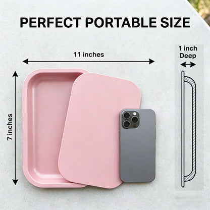 Metal Tray with PVC Soft Magnetic Lid Cover Large Cute Decorative Tray Serving Trays for Home Decor, Coffee Table, Tea, Snacks, Gifts - 11" x 7" (Pink)
