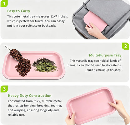 Metal Tray with PVC Soft Magnetic Lid Cover Large Cute Decorative Tray Serving Trays for Home Decor, Coffee Table, Tea, Snacks, Gifts - 11" x 7" (Pink)