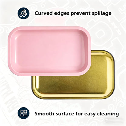 Metal Tray with PVC Soft Magnetic Lid Cover Large Cute Decorative Tray Serving Trays for Home Decor, Coffee Table, Tea, Snacks, Gifts - 11" x 7" (Pink)