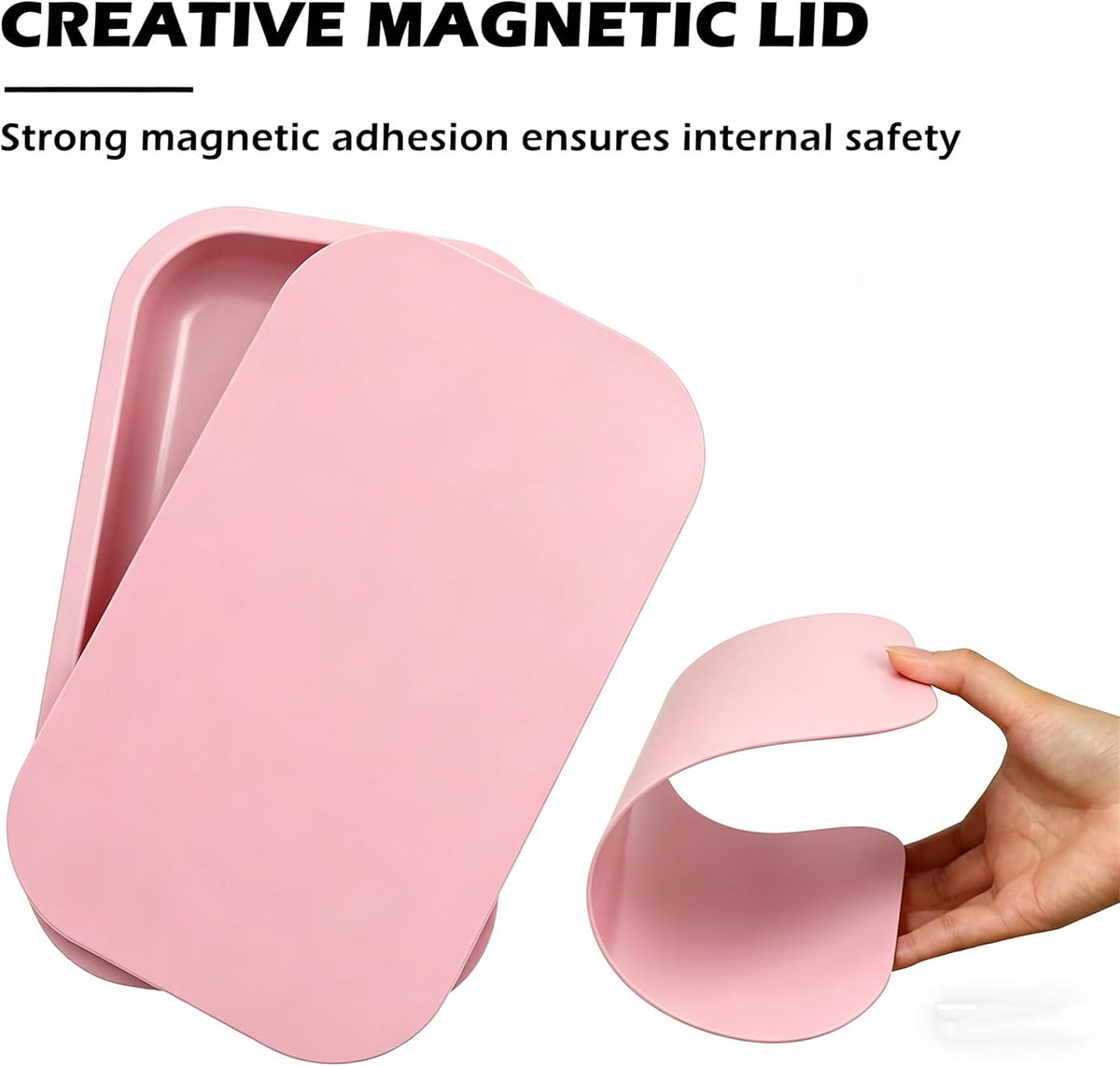Metal Tray with PVC Soft Magnetic Lid Cover Large Cute Decorative Tray Serving Trays for Home Decor, Coffee Table, Tea, Snacks, Gifts - 11" x 7" (Pink)