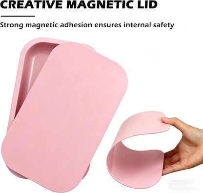 Metal Tray with PVC Soft Magnetic Lid Cover Large Cute Decorative Tray Serving Trays for Home Decor, Coffee Table, Tea, Snacks, Gifts - 11" x 7" (Pink)