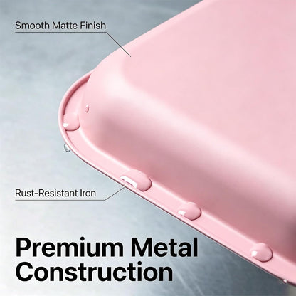 Metal Tray with PVC Soft Magnetic Lid Cover Large Cute Decorative Tray Serving Trays for Home Decor, Coffee Table, Tea, Snacks, Gifts - 11" x 7" (Pink)