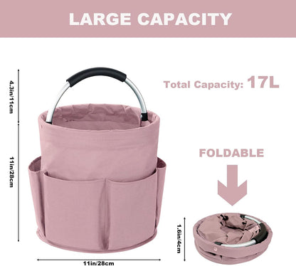 Cleaning Caddy with Handle, 17L Foldable Cleaning Supplies Organizer, Portable Storage Basket, Cleaning Supply Caddy, Multifunctional Cleaning Bucket Bag for Garden, Home, Kitchen (Pink)