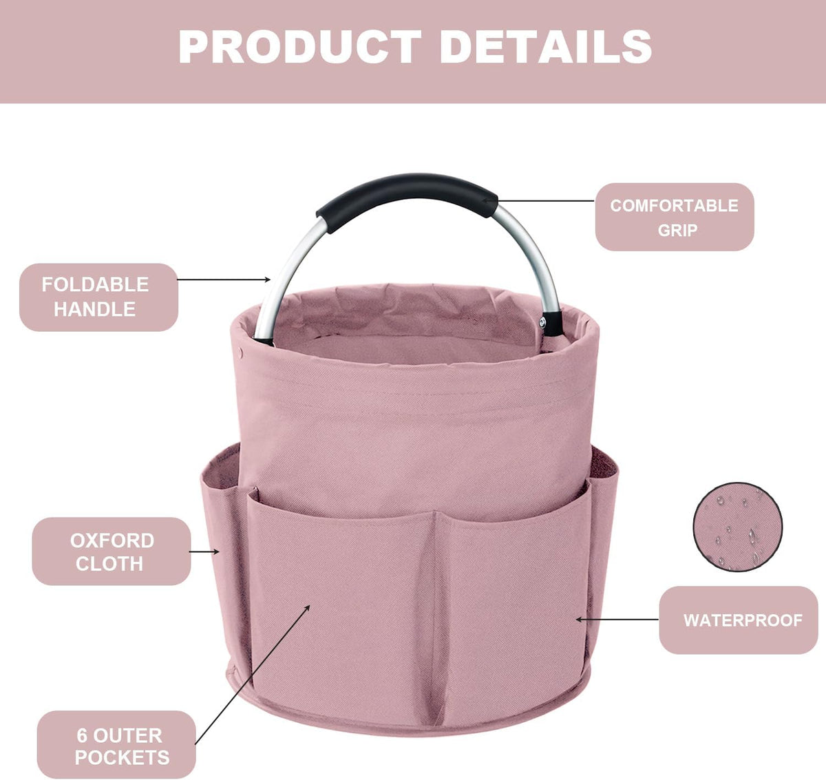 Cleaning Caddy with Handle, 17L Foldable Cleaning Supplies Organizer, Portable Storage Basket, Cleaning Supply Caddy, Multifunctional Cleaning Bucket Bag for Garden, Home, Kitchen (Pink)