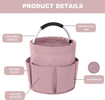 Cleaning Caddy with Handle, 17L Foldable Cleaning Supplies Organizer, Portable Storage Basket, Cleaning Supply Caddy, Multifunctional Cleaning Bucket Bag for Garden, Home, Kitchen (Pink)