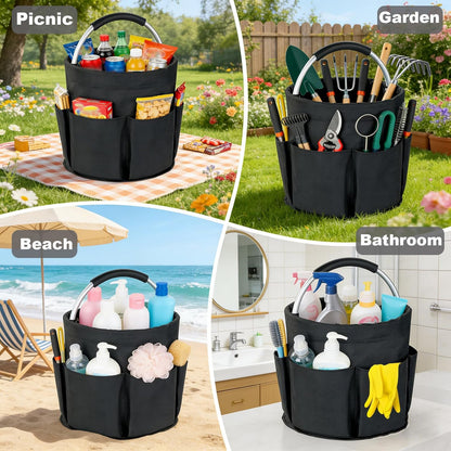Cleaning Caddy with Handle, 17L Foldable Cleaning Supplies Organizer, Portable Storage Basket, Cleaning Supply Caddy, Multifunctional Cleaning Bucket Bag for Garden, Home, Kitchen (Pink)