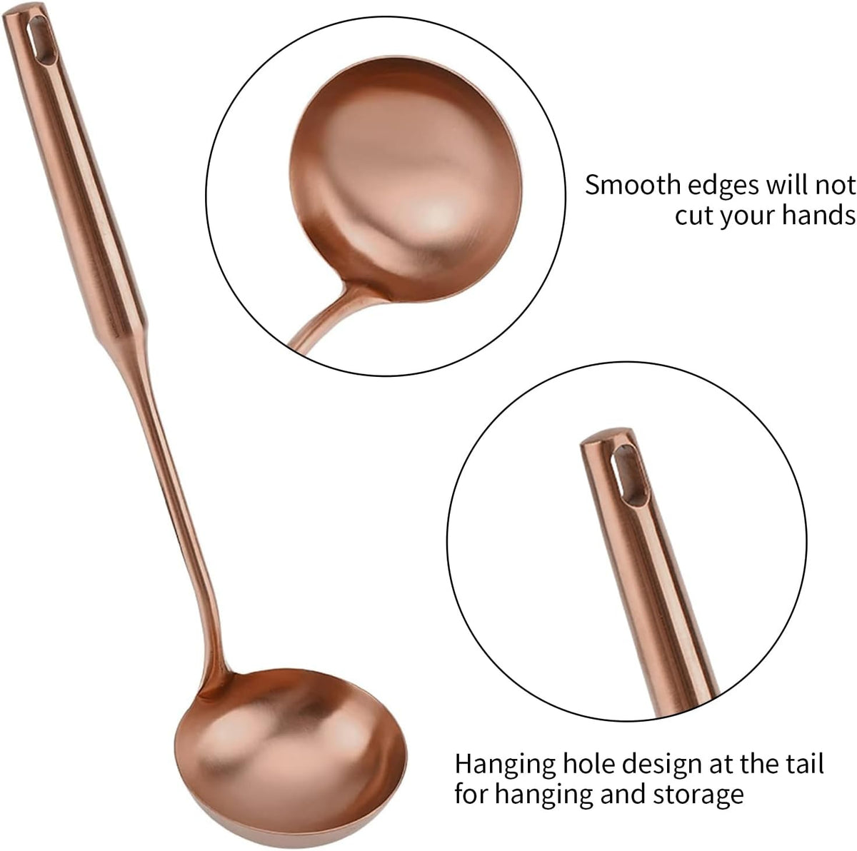 Ladle and Metal Spatula, Soup Spoon and Wok Spatula For Cooking/Serving (soup ladle-Rose Gold)