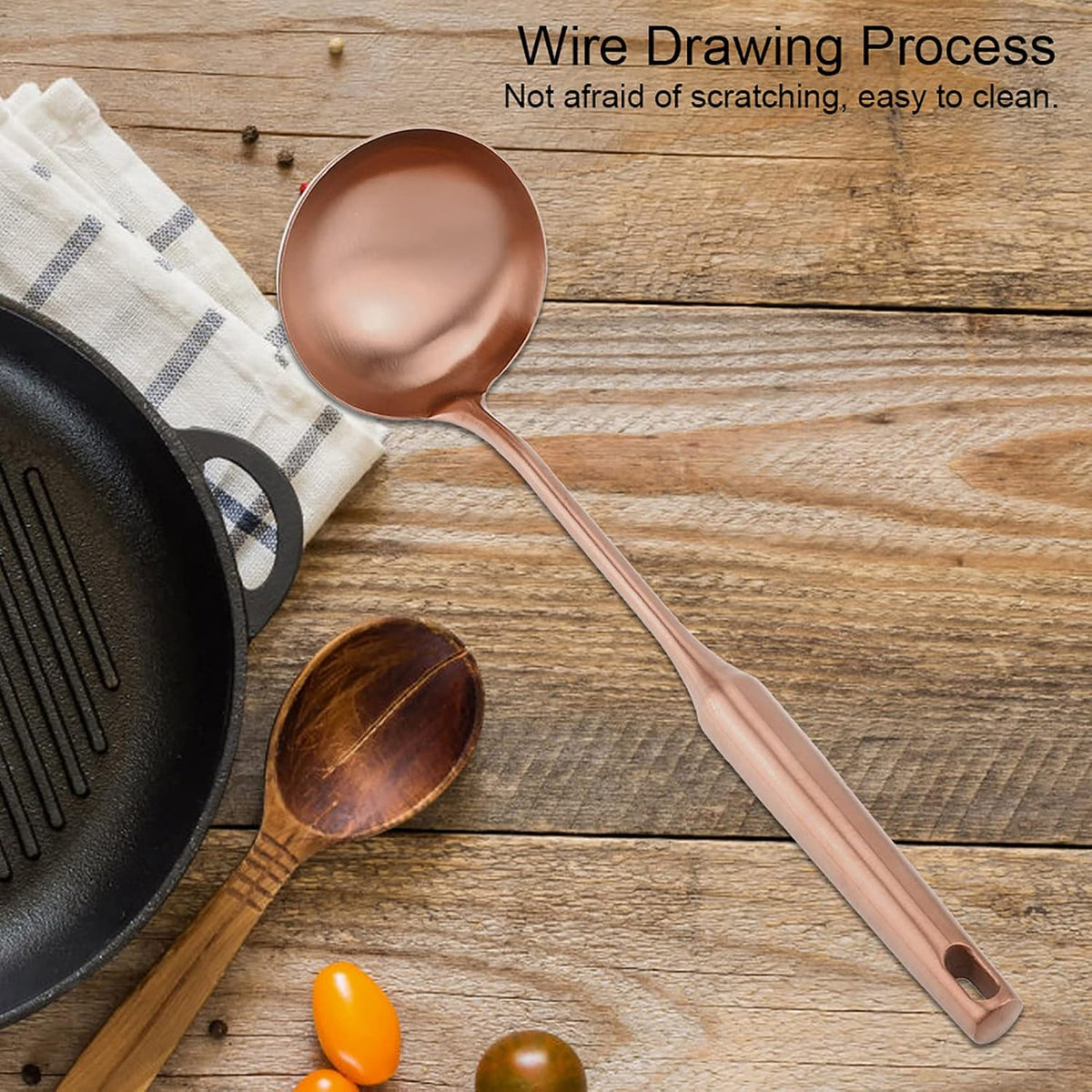 Ladle and Metal Spatula, Soup Spoon and Wok Spatula For Cooking/Serving (soup ladle-Rose Gold)