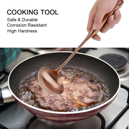 Ladle and Metal Spatula, Soup Spoon and Wok Spatula For Cooking/Serving (soup ladle-Rose Gold)
