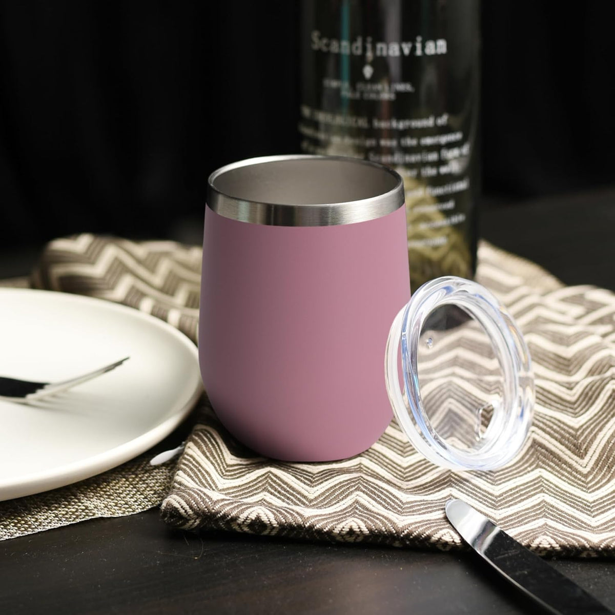 DOMICARE Stainless Steel Wine Tumbler Bulk with Lid, Personalized Insulated Tumblers Set, 12oz Travel Coffee Cups Pack of 4, Pink