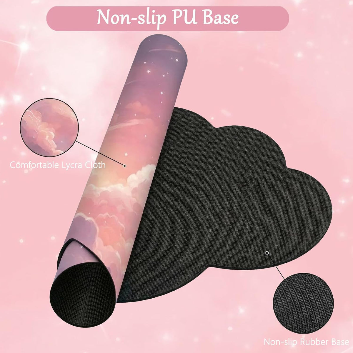 Cloud Mouse Pad Keyboard Wrist Rest for Mouse 4PCS Extended Large Galaxy Space Desk Mat Pad Set Memory Foam Non-Slip Cute Ergonomic Game Mouse Wrist Support for Computer Home Office Pink Starry Sky