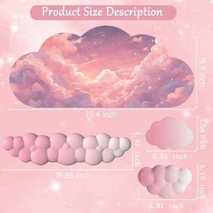Cloud Mouse Pad Keyboard Wrist Rest for Mouse 4PCS Extended Large Galaxy Space Desk Mat Pad Set Memory Foam Non-Slip Cute Ergonomic Game Mouse Wrist Support for Computer Home Office Pink Starry Sky