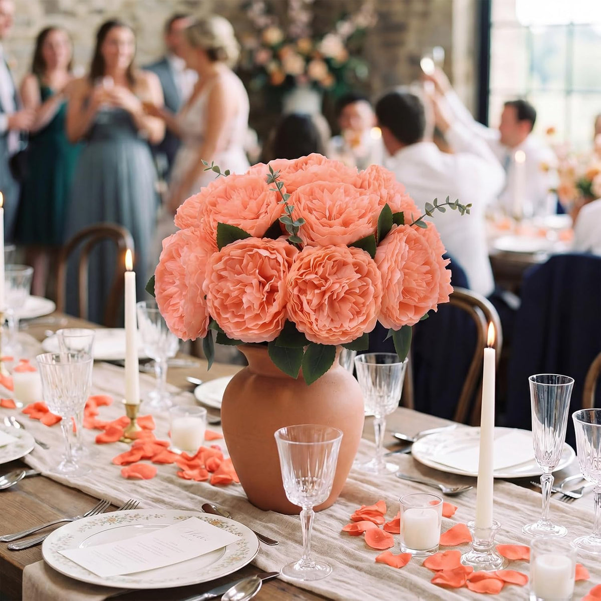 Artificial Peony Rose Flowers Heads 4.7 Inches Silk Fake Peony Head Flowers for Wedding Bridal Bouquet Home Floral DIY Centerpieces Tables Party Decorations(Peach,50 Pcs)