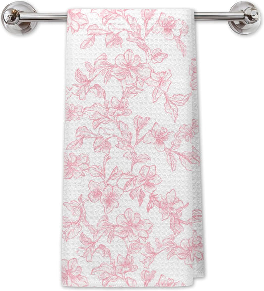 Pink Vintage Floral Kitchen Towels, Retro Shabby Chic Flower Dish Tea Towels for Kitchen Decor, Blush Pink Aesthetic Floral Hand Towels for Bathroom Decor, 16x24 Inch