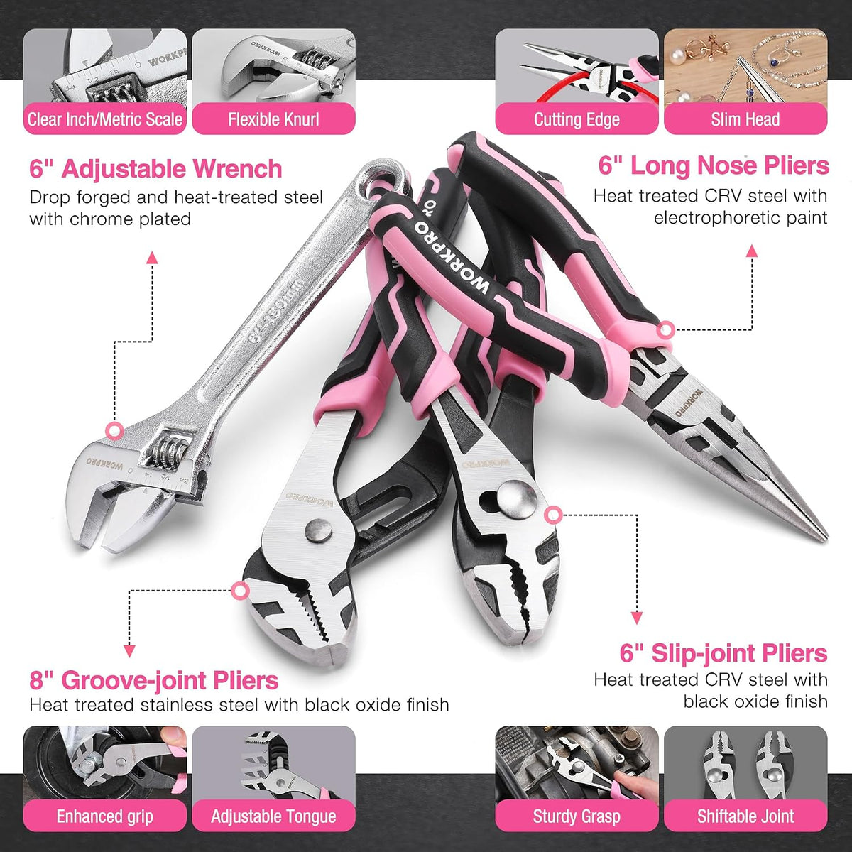 8V Power Drill, Pink Tool Kit Set for Women, Cordless Drill Driver