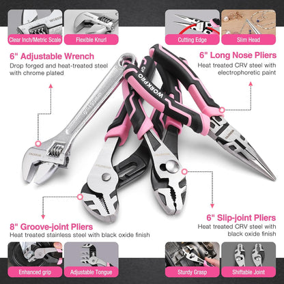 8V Power Drill, Pink Tool Kit Set for Women, Cordless Drill Driver