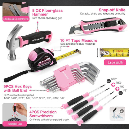 8V Power Drill, Pink Tool Kit Set for Women, Cordless Drill Driver