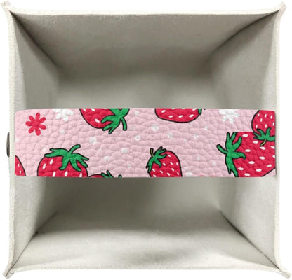 Pink Strawberry Tissue Box Cover Water Resistant Leather Tissue Box Holder Cube Facial Paper Organizer Cute Dispenser Napkin Holder Case Home Decoration