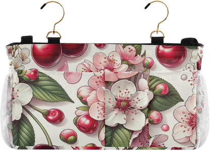Pink Flowers Cherry Fruits Bedside Caddy Bedside Organizer Bedside Storage Caddy College Dorm Bed Accessories
