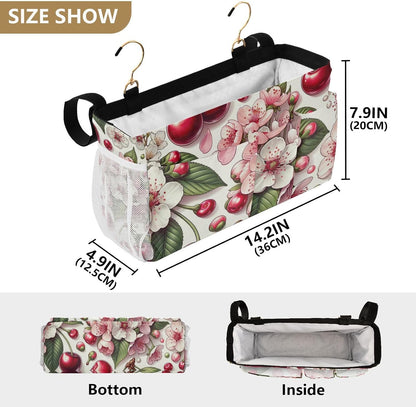 Pink Flowers Cherry Fruits Bedside Caddy Bedside Organizer Bedside Storage Caddy College Dorm Bed Accessories