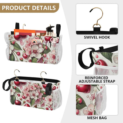 Pink Flowers Cherry Fruits Bedside Caddy Bedside Organizer Bedside Storage Caddy College Dorm Bed Accessories