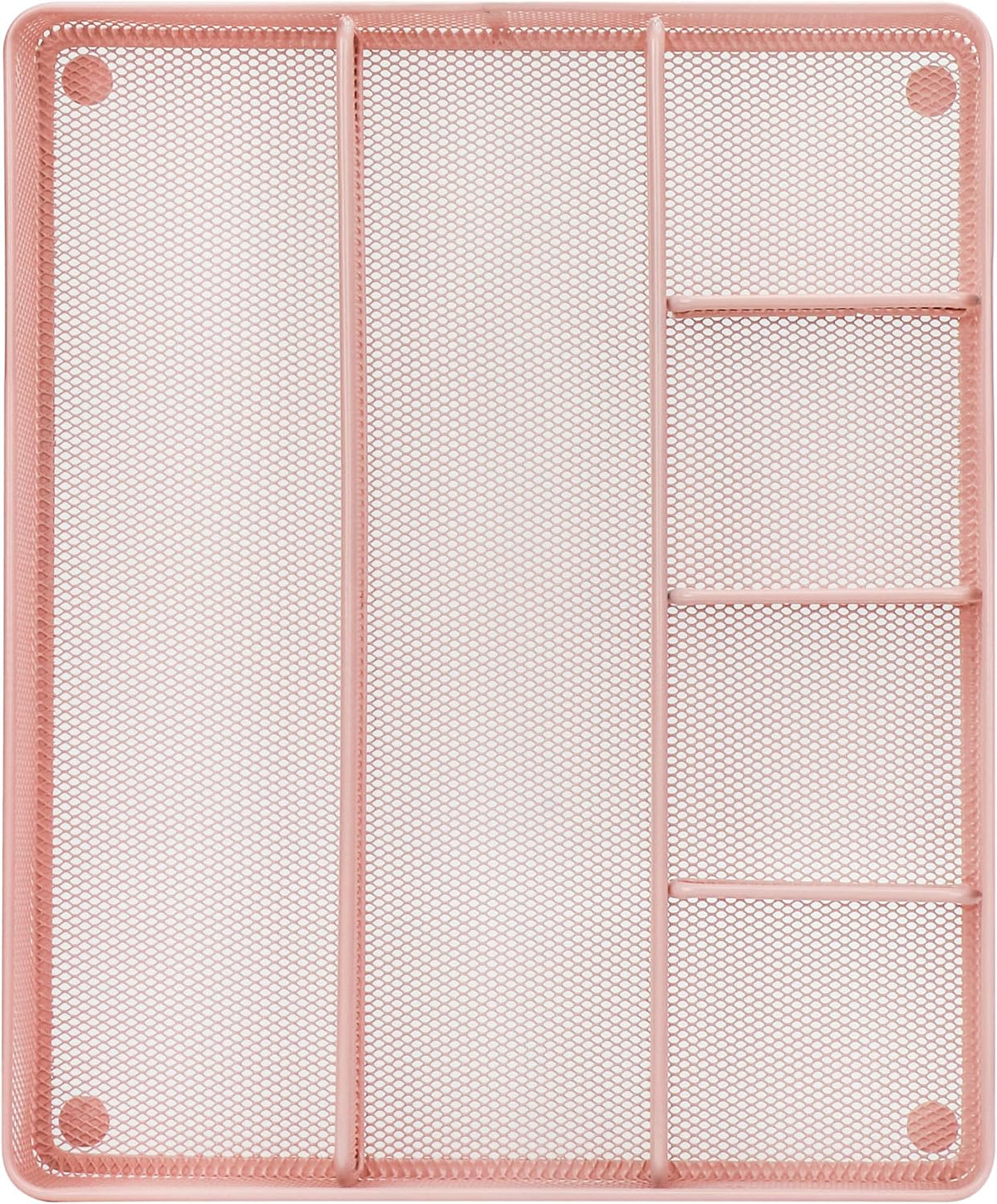 Annova Desk Top Organizer Tray for Office Organization - Metal Mesh - Storage Tray with Dividers for Pens, Desktop Accessories, Bathroom, Kitchen, Makeup and Office Supplies (Large, Light Pink)