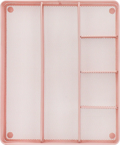 Annova Desk Top Organizer Tray for Office Organization - Metal Mesh - Storage Tray with Dividers for Pens, Desktop Accessories, Bathroom, Kitchen, Makeup and Office Supplies (Large, Light Pink)