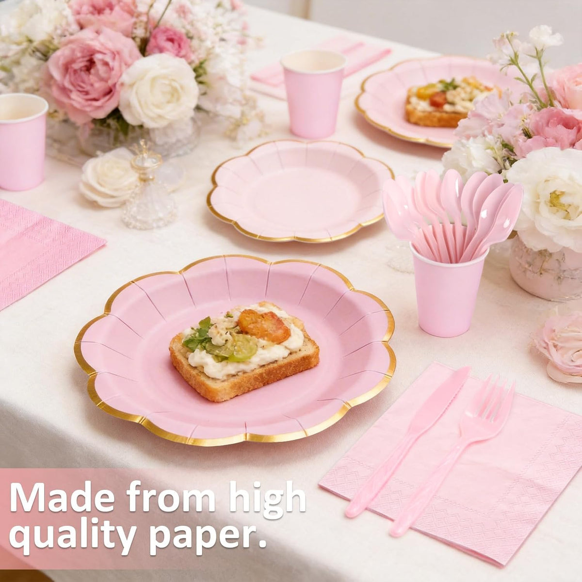 168Pcs Pink Paper Plates and Napkins Party Supplies for 24 Guests