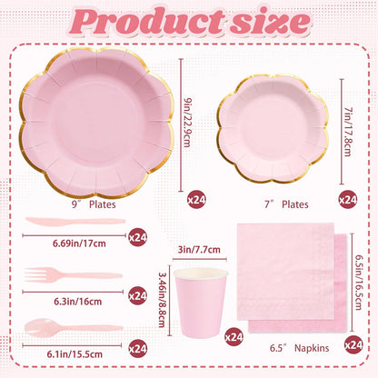 168Pcs Pink Paper Plates and Napkins Party Supplies for 24 Guests