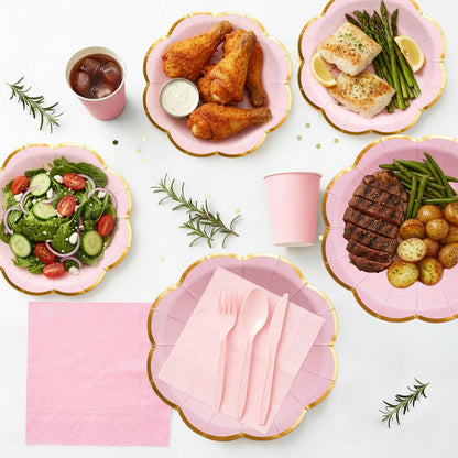 168Pcs Pink Paper Plates and Napkins Party Supplies for 24 Guests