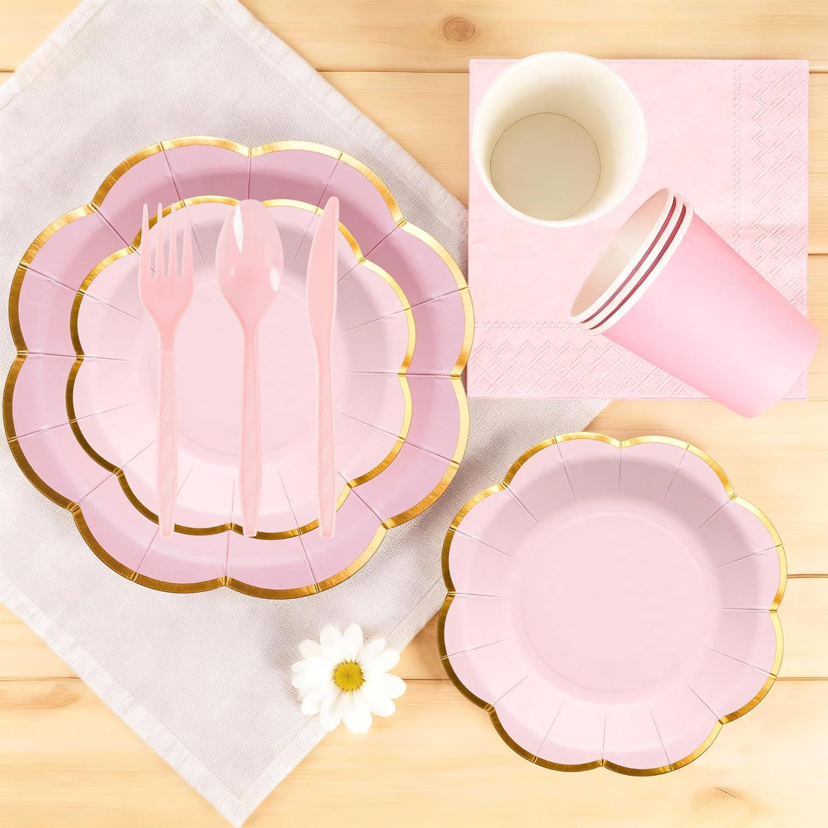 168Pcs Pink Paper Plates and Napkins Party Supplies for 24 Guests