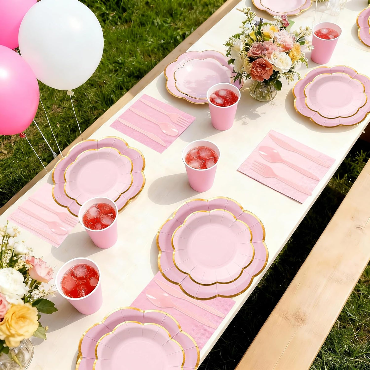 168Pcs Pink Paper Plates and Napkins Party Supplies for 24 Guests
