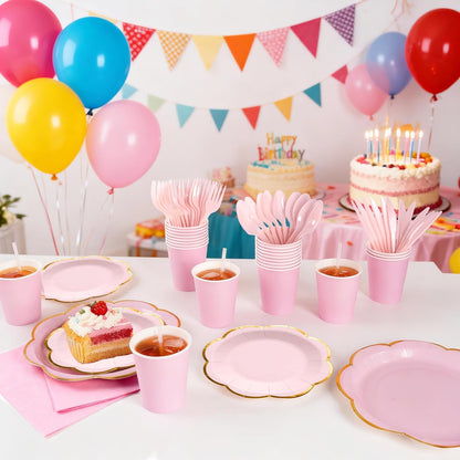 168Pcs Pink Paper Plates and Napkins Party Supplies for 24 Guests