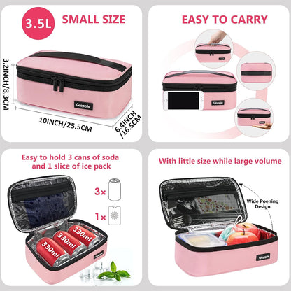 Small Lunch Bag, Insulated Lunch Box for Adults & Kids, Pink
