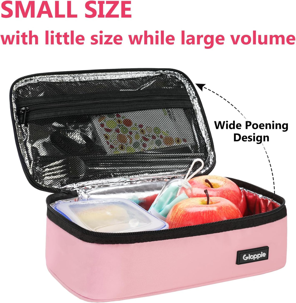 Small Lunch Bag, Insulated Lunch Box for Adults & Kids, Pink