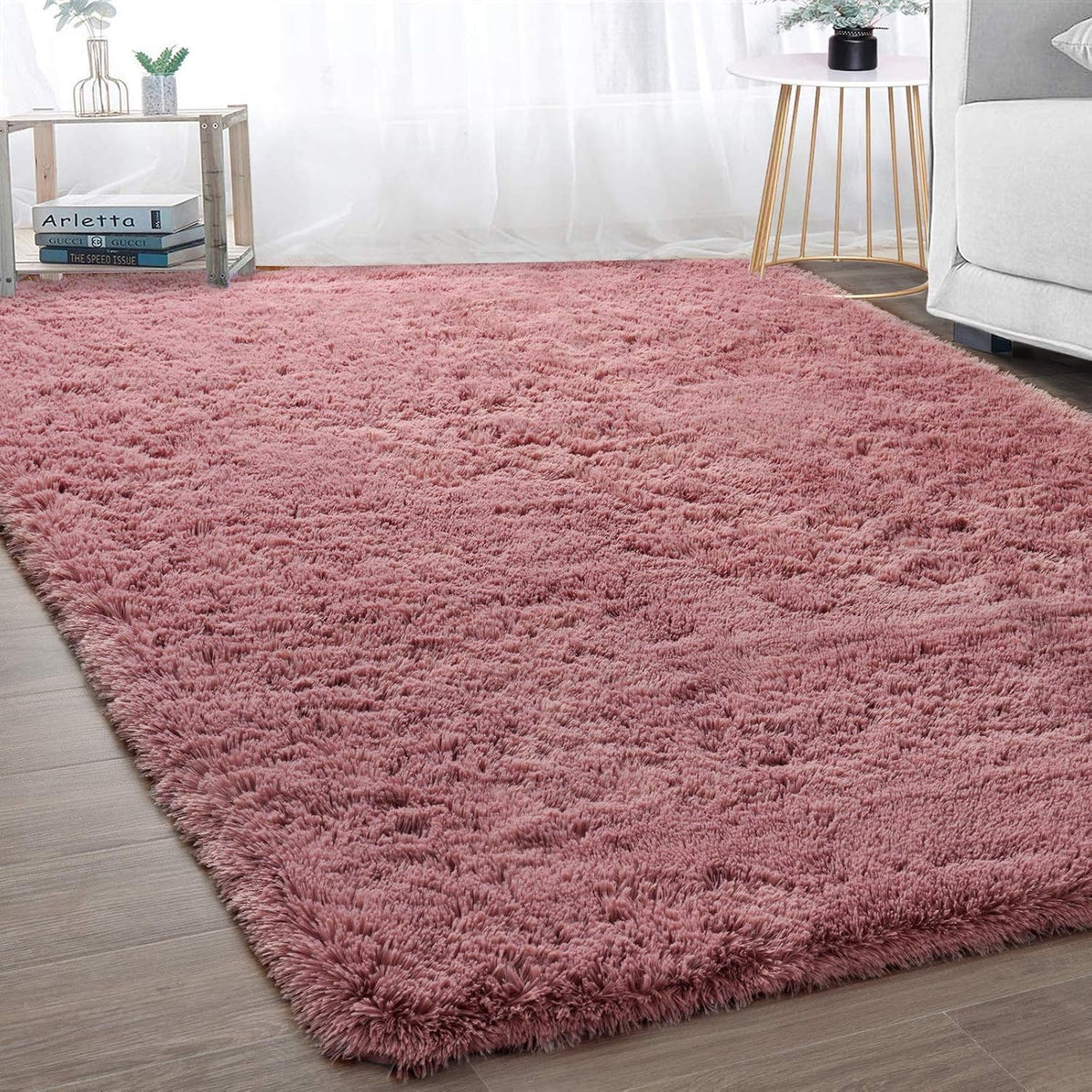 Soft Modern Indoor Large Shaggy Rug for Bedroom Livingroom Dorm Kids Room Home Decorative, Non-Slip Plush Fluffy Furry Fur Area Rugs Comfy Nursery Accent Floor Carpet 3x5 Feet, Blush