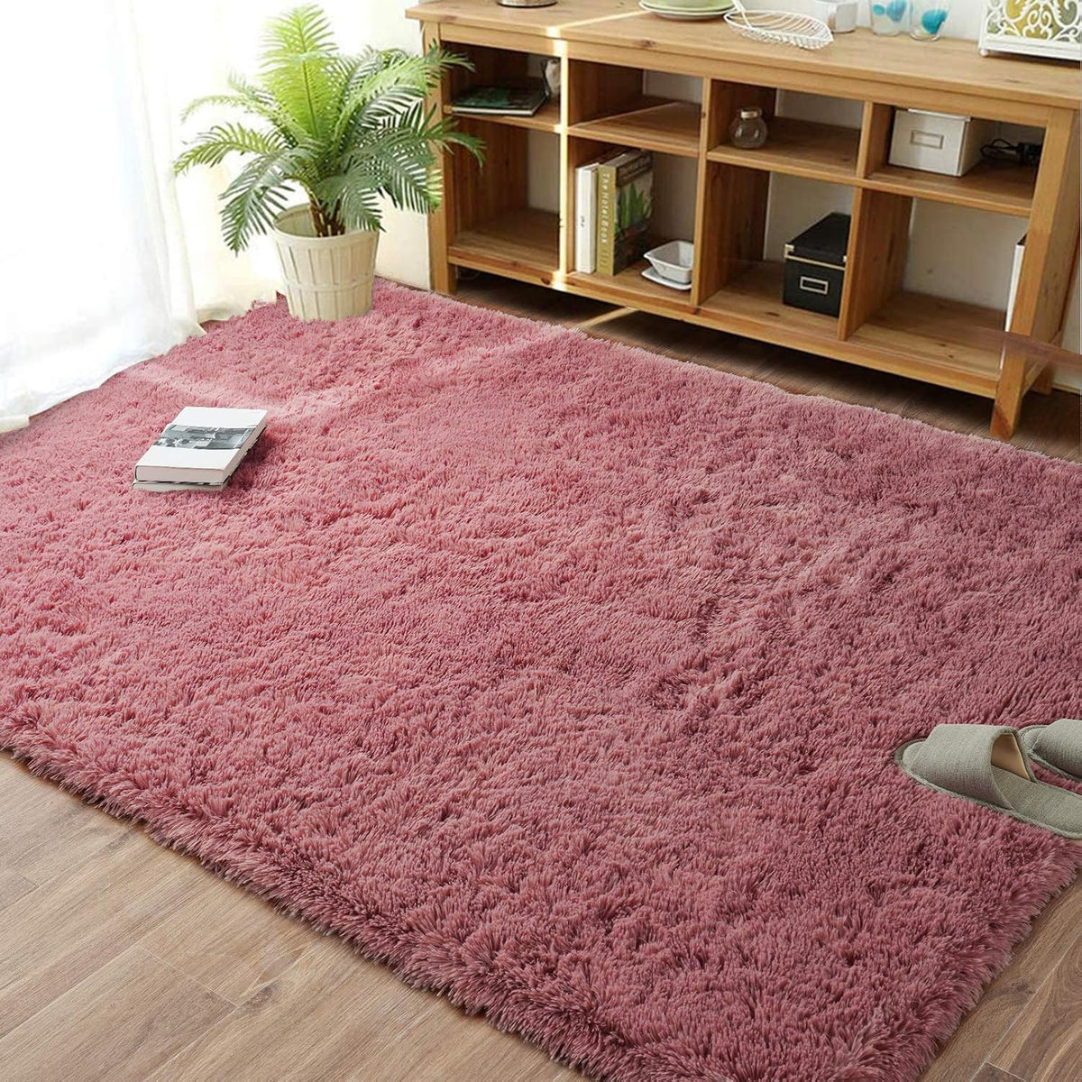 Soft Modern Indoor Large Shaggy Rug for Bedroom Livingroom Dorm Kids Room Home Decorative, Non-Slip Plush Fluffy Furry Fur Area Rugs Comfy Nursery Accent Floor Carpet 3x5 Feet, Blush