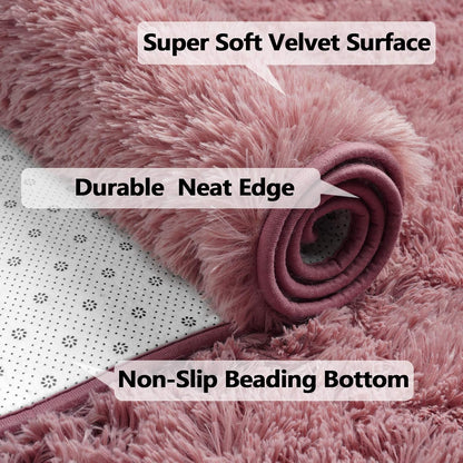 Soft Modern Indoor Large Shaggy Rug for Bedroom Livingroom Dorm Kids Room Home Decorative, Non-Slip Plush Fluffy Furry Fur Area Rugs Comfy Nursery Accent Floor Carpet 3x5 Feet, Blush