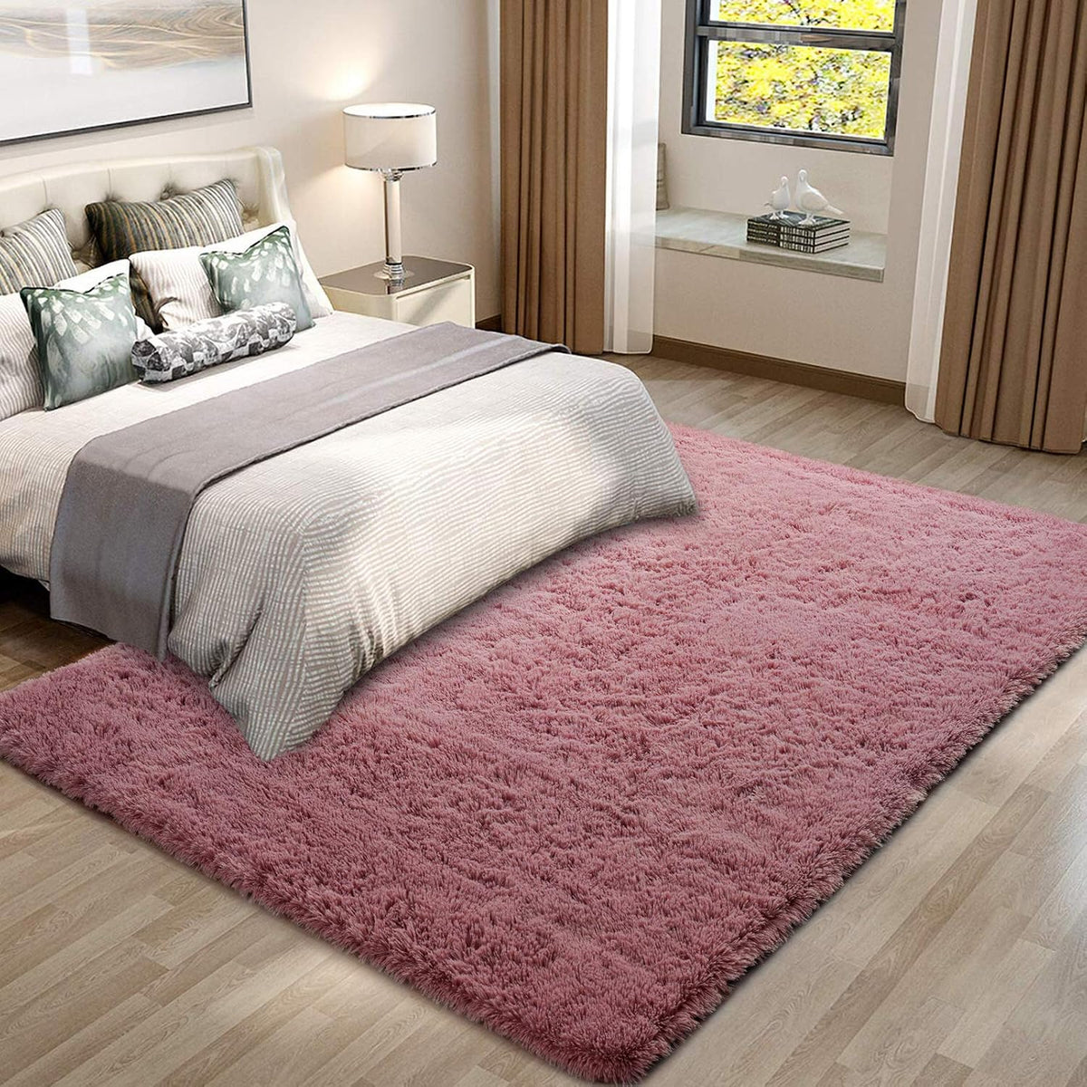 Soft Modern Indoor Large Shaggy Rug for Bedroom Livingroom Dorm Kids Room Home Decorative, Non-Slip Plush Fluffy Furry Fur Area Rugs Comfy Nursery Accent Floor Carpet 3x5 Feet, Blush