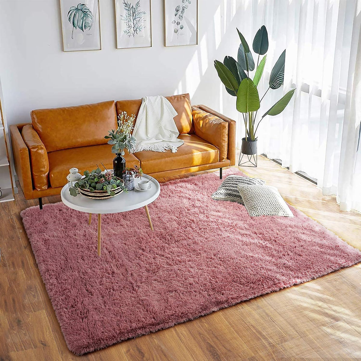 Soft Modern Indoor Large Shaggy Rug for Bedroom Livingroom Dorm Kids Room Home Decorative, Non-Slip Plush Fluffy Furry Fur Area Rugs Comfy Nursery Accent Floor Carpet 3x5 Feet, Blush
