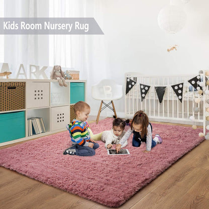 Soft Modern Indoor Large Shaggy Rug for Bedroom Livingroom Dorm Kids Room Home Decorative, Non-Slip Plush Fluffy Furry Fur Area Rugs Comfy Nursery Accent Floor Carpet 3x5 Feet, Blush
