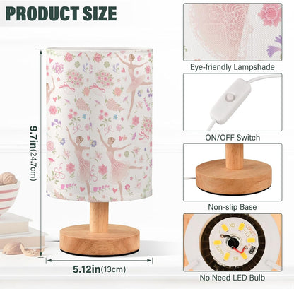 Floral Dancing Ballerina Ballet Dancer Pink Pastel Color Flower Table Lamp with Wood Base Fabric Lamp Shade Bedside Nightstand Desk Lamp for Living Room Bedroom Kids Room Office