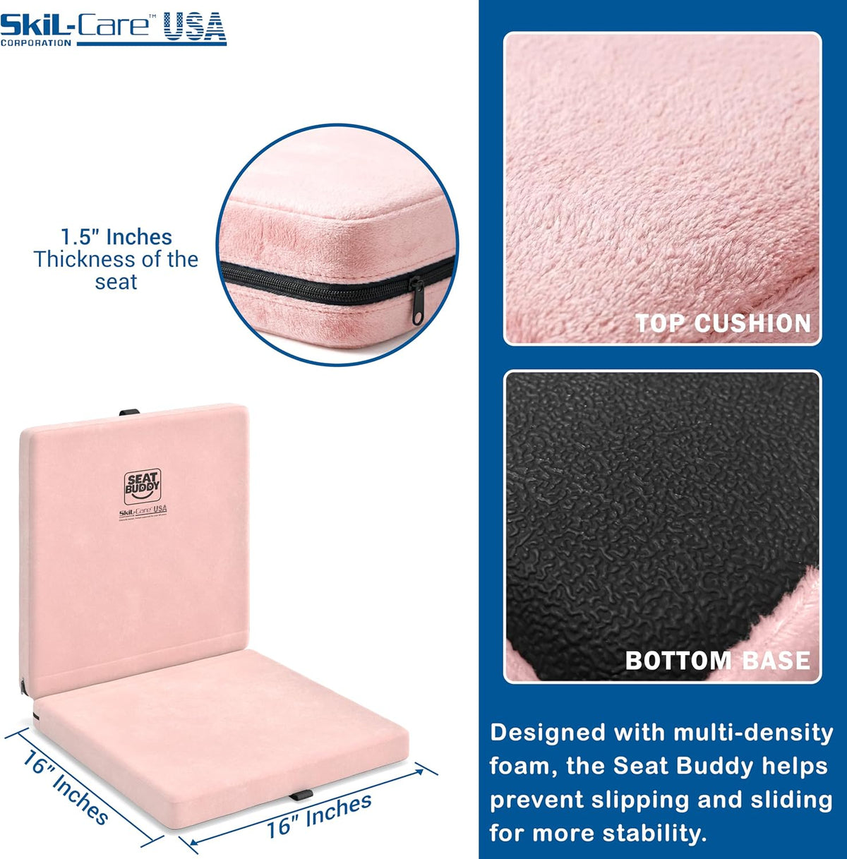 Skil-Care Seat Buddy Cushion, Foldable, 16x16, Pink Cozy Cloth, 914353