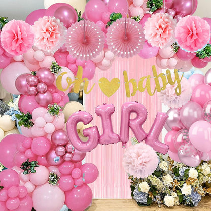 Baby Girl Shower Decorations - Dusty Pink Baby Shower Decorations - Welcome Baby Girl Decoration with Pink Balloons, Paper Pom Poms,Mom to be Sash for Girls Baby Shower Decor Gender Reveal Party