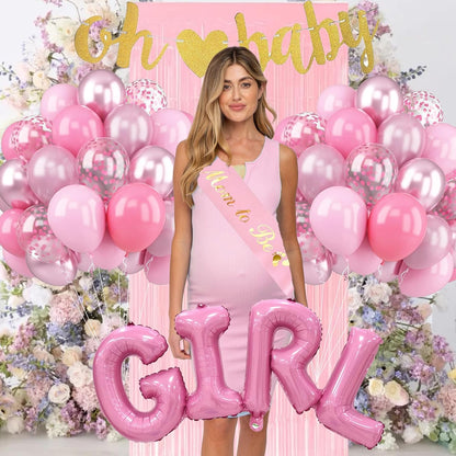 Baby Girl Shower Decorations - Dusty Pink Baby Shower Decorations - Welcome Baby Girl Decoration with Pink Balloons, Paper Pom Poms,Mom to be Sash for Girls Baby Shower Decor Gender Reveal Party