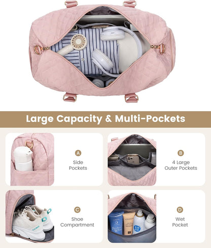 Travel Duffle Bag, Weekender Bag for Women with Toiletry Bag, Carry on Overnight Bag with Shoe Compartment, Gym Duffel Bag with Wet Pocket, Mommy Hospital Bags for Labor and Delivery